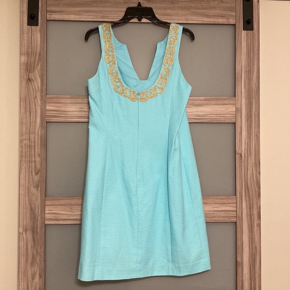 Lilly Pulitzer Aqua Blue Mini Dress with Gold Embroidery - Picture 2 of 2